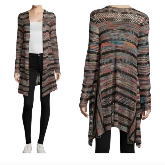 JOHN PAUL RICHARD Lightweight Openwork Knit Multicolor Boho Cardigan M - Picture 4 of 6